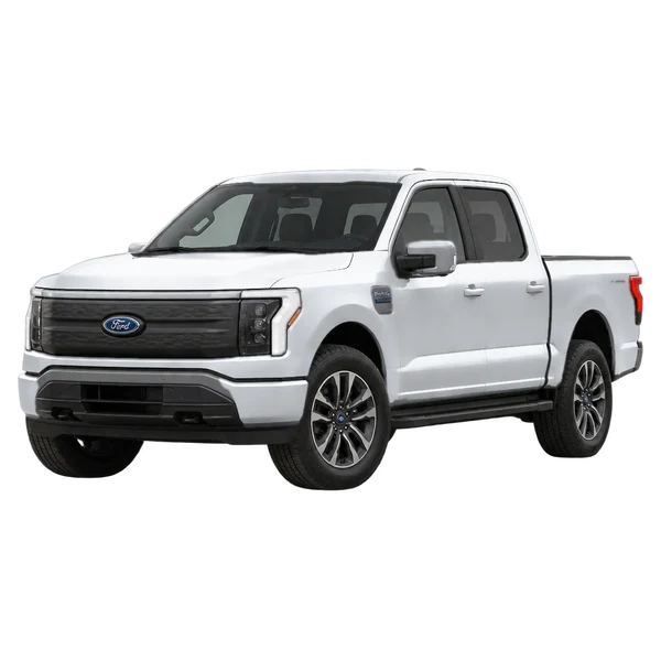 Ford F-150 Lightning 2022 prata, vista dianteira em três quartos (voltada para a esquerda)