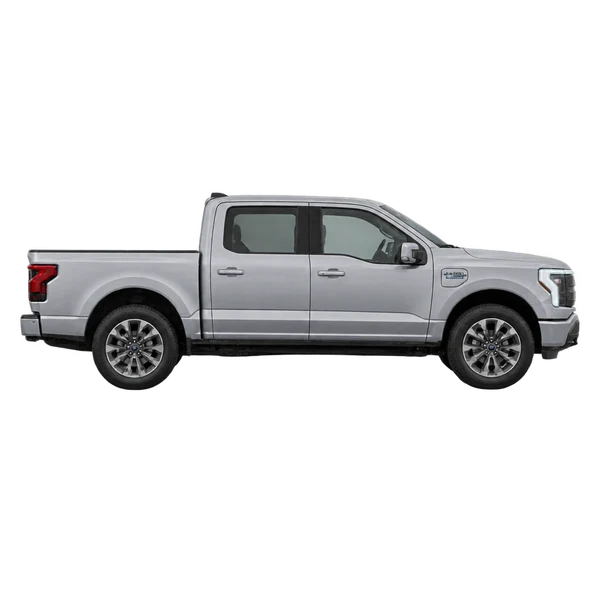 Ford F-150 Lightning 2022 prata, vista lateral (voltada para a direita)