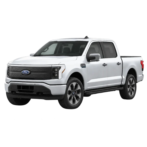 Ford F-150 Lightning 2023 prata, vista dianteira em três quartos (voltada para a esquerda)