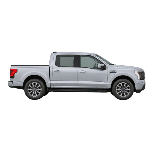 Ford F-150 Lightning 2023 prata, vista lateral (voltada para a direita)