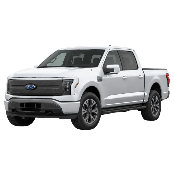 Ford F-150 Lightning 2024 prata, vista dianteira em três quartos (voltada para a esquerda)