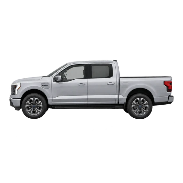Ford F-150 Lightning 2025 prata, vista lateral (voltada para a esquerda)