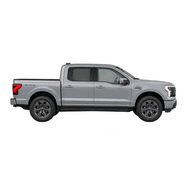 Ford F-150 Lightning 2025 prata, vista lateral (voltada para a direita)