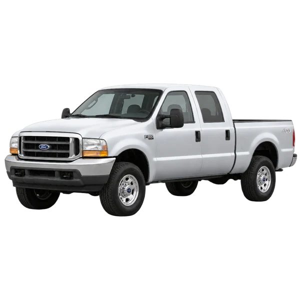 Ford F-250 2002 en plateado, vista frontal tres cuartos (hacia la izquierda)
