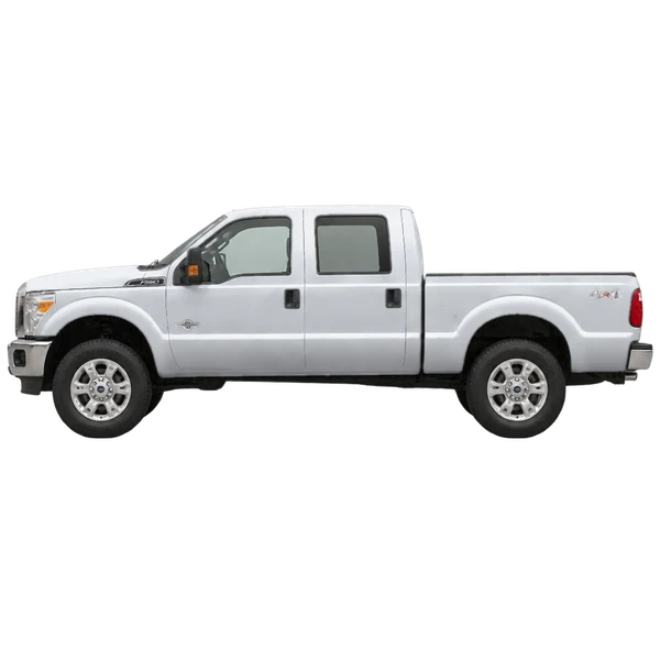 Ford F-250 2015 en plateado, vista lateral (mirando a la izquierda)