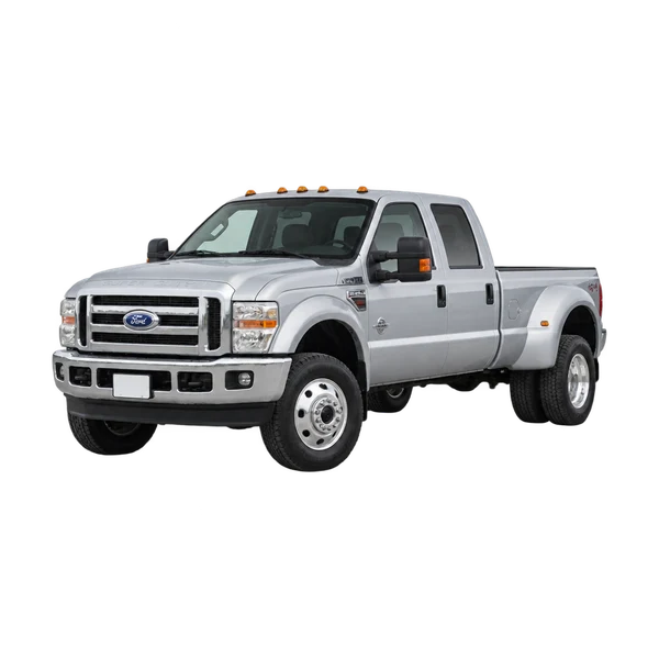 Ford F-450 2010 prata, vista dianteira em três quartos (voltada para a esquerda)