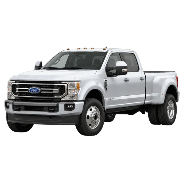 Ford F-550 2022 prata, vista dianteira em três quartos (voltada para a esquerda)