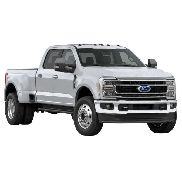 Ford F-550 2024 prata, vista dianteira em três quartos (voltada para a esquerda)