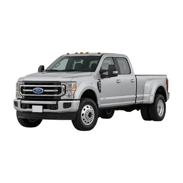 Ford F-600 2021 باللون فضي، منظر منظر أمامي بزاوية ثلاثة أرباع (متجه لليسار)