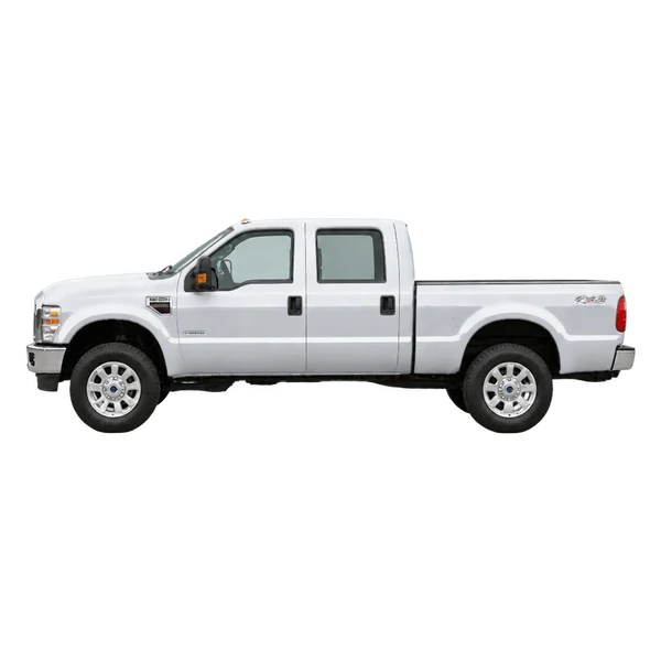Ford F250 Super Duty 2008 en plateado, vista lateral (mirando a la izquierda)