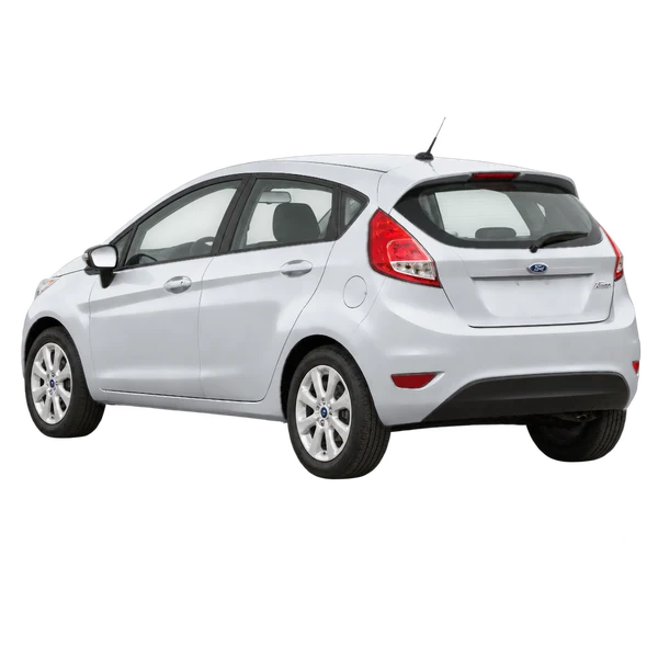 シルバーの2012 Ford Fiesta（リア斜め（左向き）ビュー）