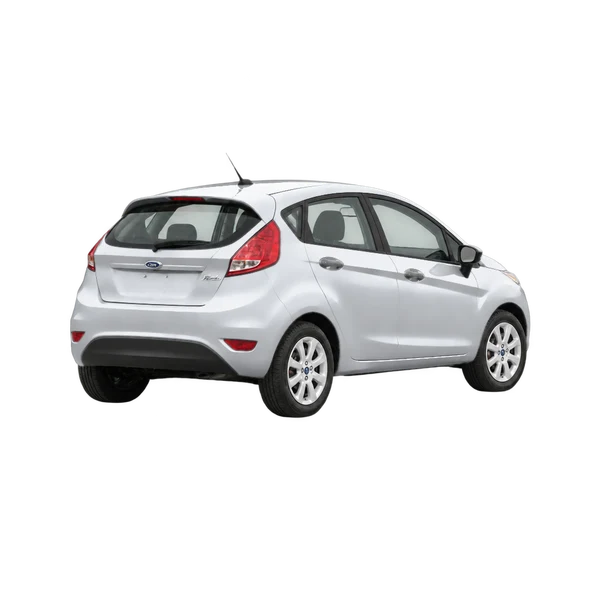 シルバーの2012 Ford Fiesta（斜め後方（右向き）ビュー）