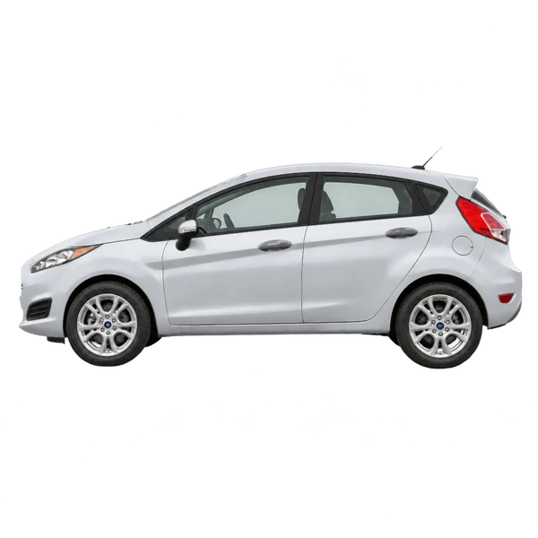 Ford Fiesta 2015 باللون فضي، منظر جانبي (متجه إلى اليسار)