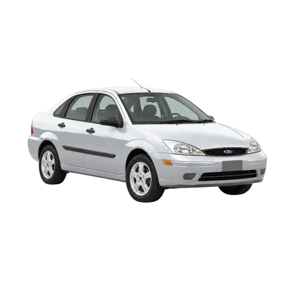 Ford Focus 2004 باللون فضي، منظر زاوية ثلاثة أرباع أمامية (باتجاه اليمين)