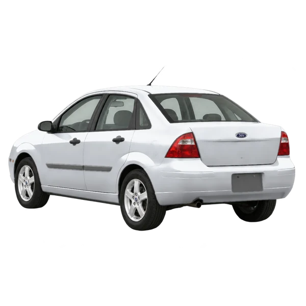 Ford Focus 2005 en plateado, vista tres cuartos trasero (mirando a la izquierda)