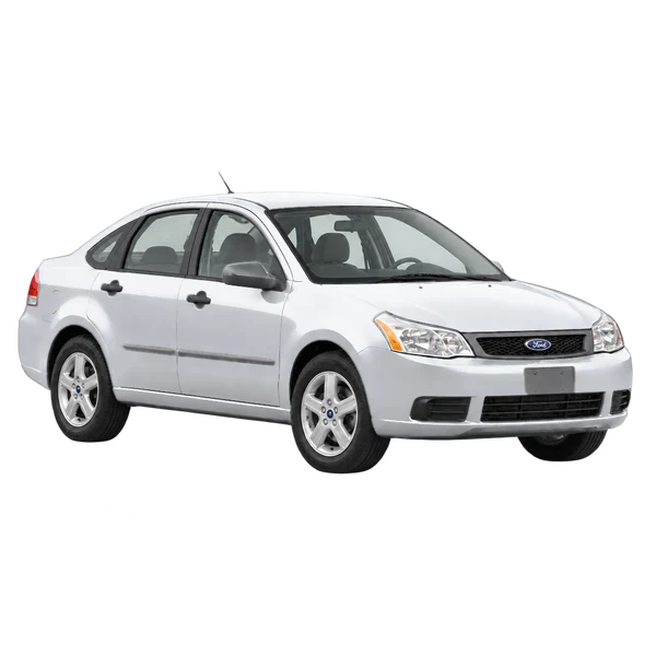Ford Focus 2008 en plateado, vista tres cuartos frontal (mirando a la derecha)