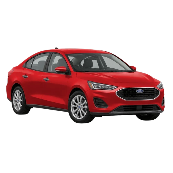 Ford Focus 2022 en rojo, vista frontal tres cuartos (hacia la izquierda)