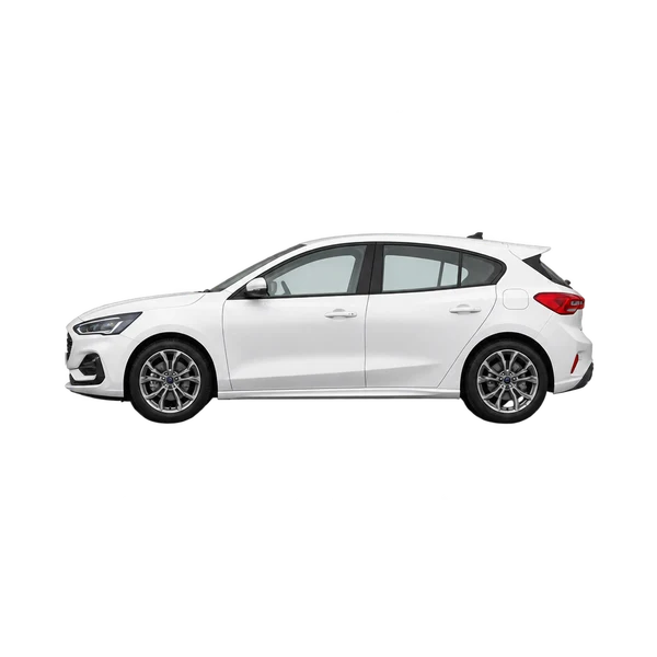 Ford Focus 2024 باللون أبيض، منظر جانبي (متجه إلى اليسار)