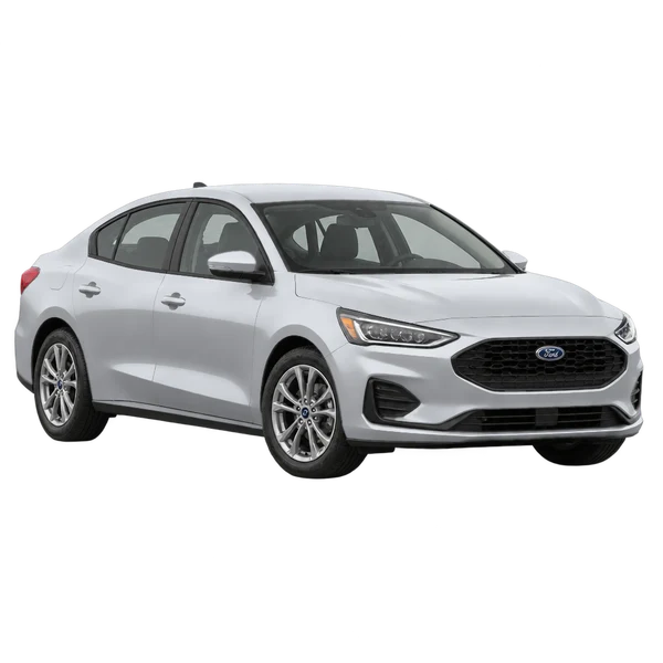 Ford Focus 2025 en plateado, vista frontal tres cuartos (hacia la izquierda)