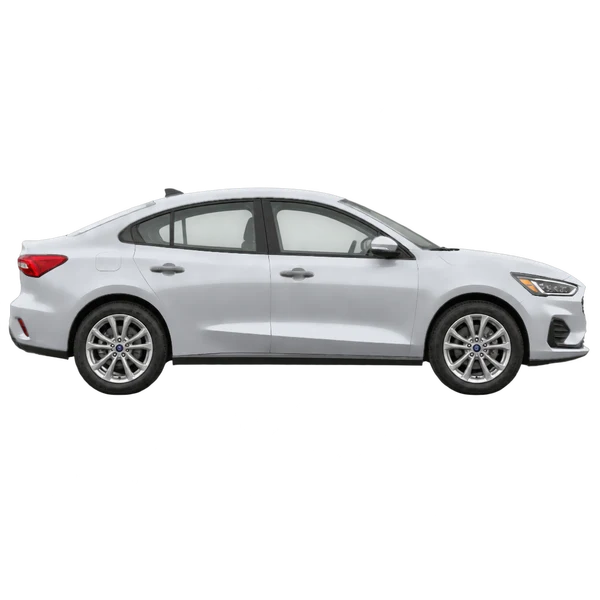 Ford Focus 2025 en plateado, vista lateral (hacia la derecha)