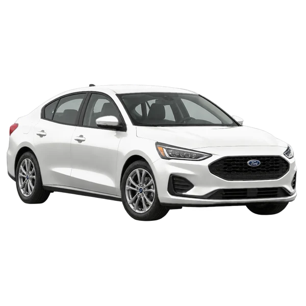 Ford Focus 2025 باللون أبيض، منظر منظر أمامي بزاوية ثلاثة أرباع (متجه لليسار)