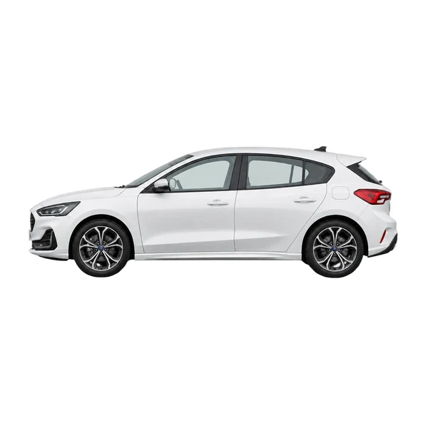 Ford Focus 2025 باللون أبيض، منظر جانبي (متجه إلى اليسار)