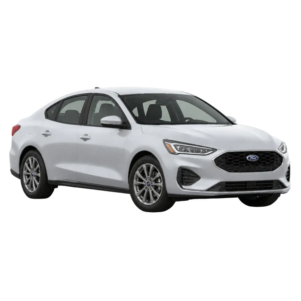 Ford Focus 2026 باللون فضي، منظر منظر أمامي بزاوية ثلاثة أرباع (متجه لليسار)