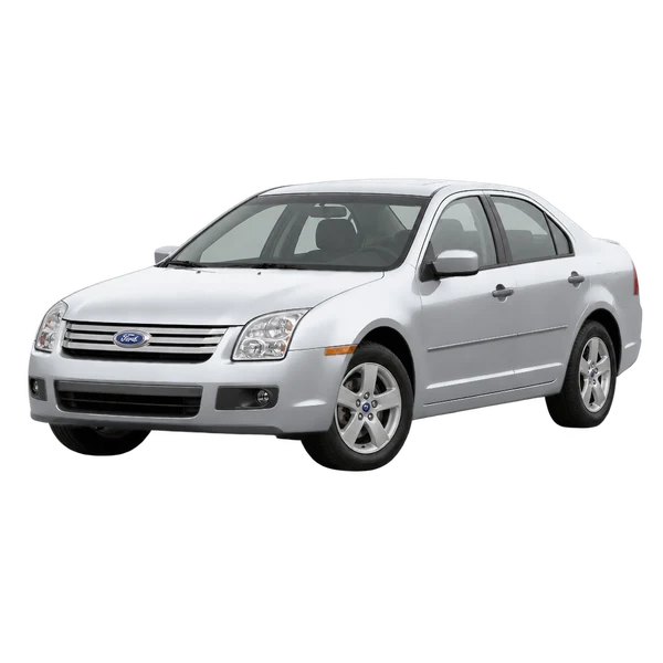 Ford Fusion 2005 prata, vista dianteira em três quartos (voltada para a esquerda)