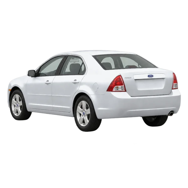 Ford Fusion 2005 prata, vista três quartos traseira (voltada para a esquerda)