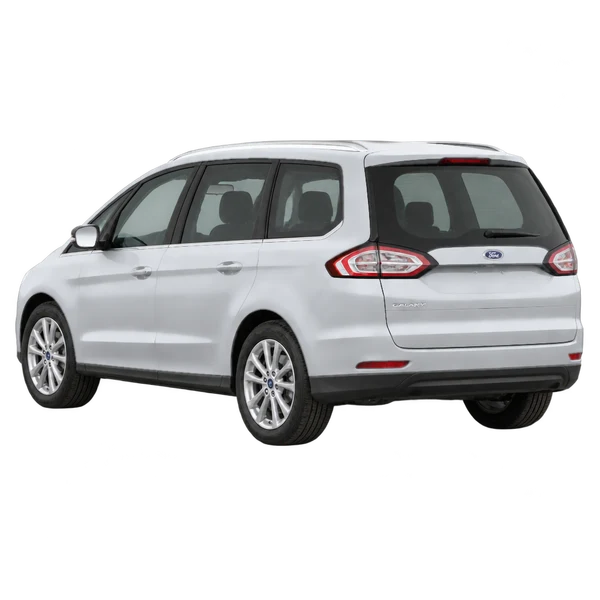 Ford Galaxy 2016 باللون فضي، منظر ثلاثة أرباع خلفي (باتجاه اليسار)
