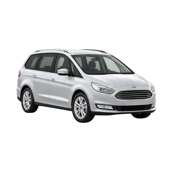 Ford Galaxy 2018 باللون فضي، منظر زاوية ثلاثة أرباع أمامية (باتجاه اليمين)