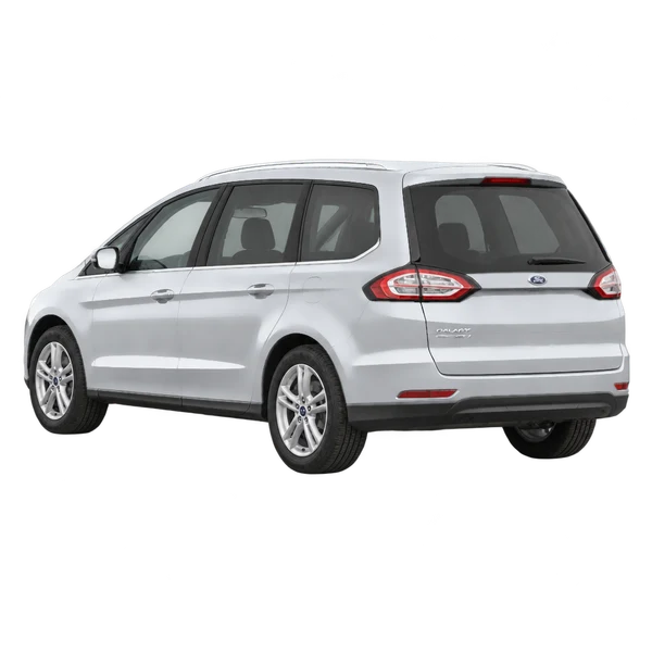 Ford Galaxy 2018 باللون فضي، منظر ثلاثة أرباع خلفي (باتجاه اليسار)