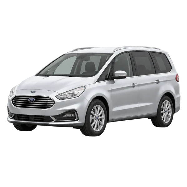 Ford Galaxy 2020 باللون فضي، منظر منظر أمامي بزاوية ثلاثة أرباع (متجه لليسار)