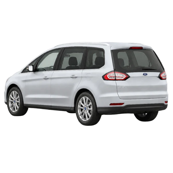 Ford Galaxy 2021 باللون فضي، منظر ثلاثة أرباع خلفي (باتجاه اليسار)