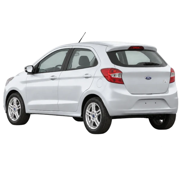 Ford KA 2016 prata, vista três quartos traseira (voltada para a esquerda)