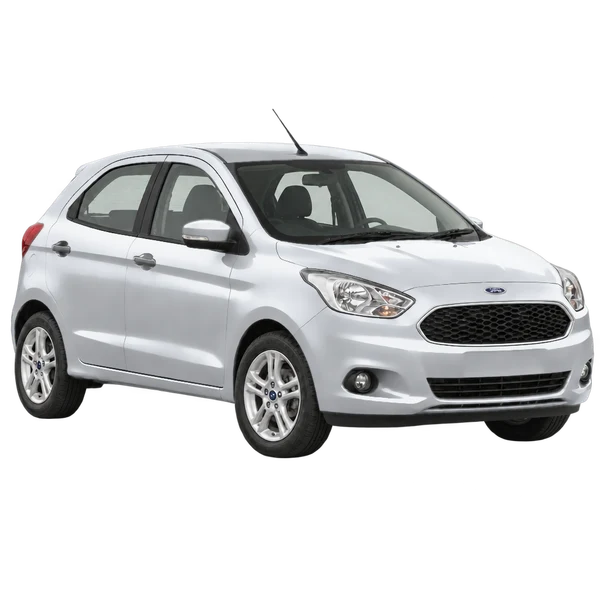 Ford KA 2018 prata, vista três quartos dianteiro (voltado para a direita)