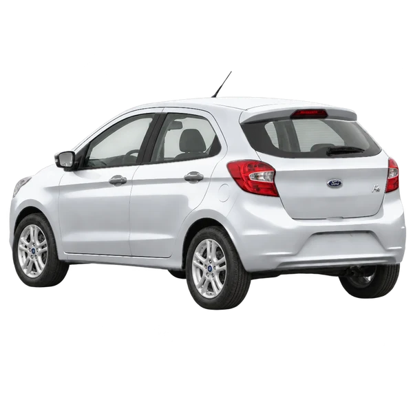 Ford KA 2018 prata, vista três quartos traseira (voltada para a esquerda)