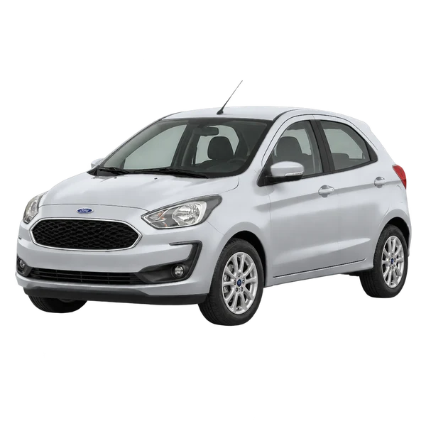 Ford KA 2021 prata, vista dianteira em três quartos (voltada para a esquerda)