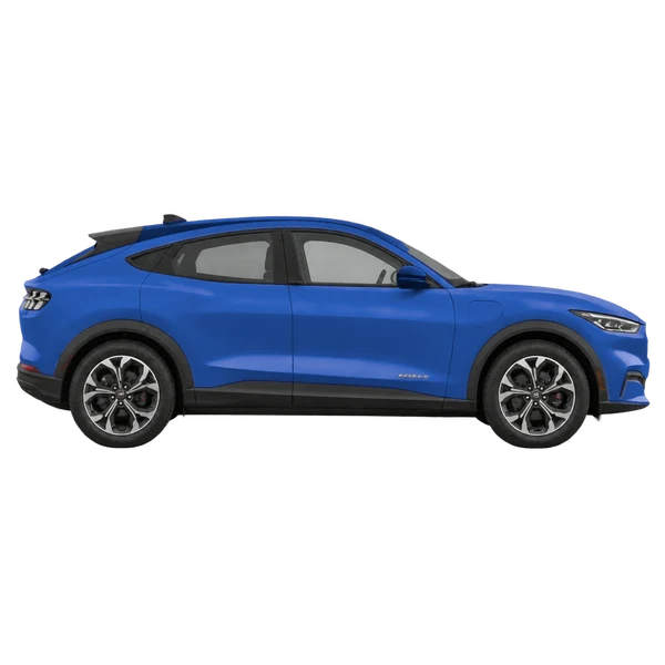 Ford Mustang Mach-E 2021 باللون أزرق، منظر منظر جانبي (باتجاه اليمين)