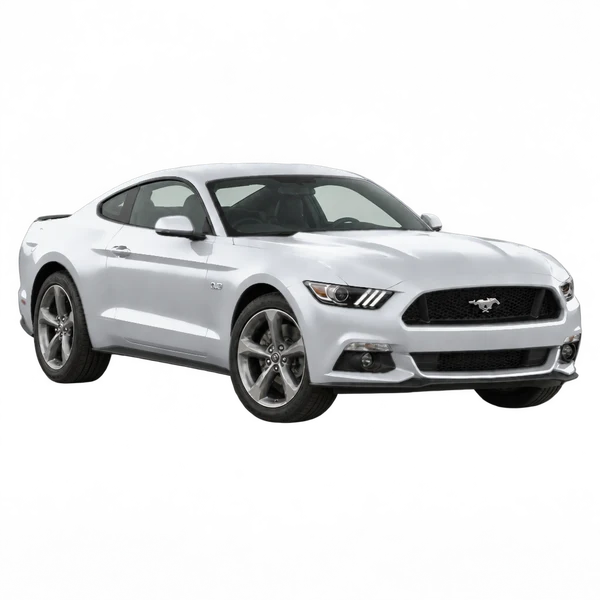 シルバーの2016 Ford Mustang(フロントスリークォーター(右向き)ビュー)