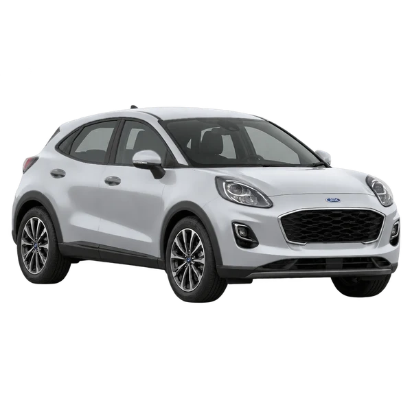 シルバーの2020 Ford Puma(フロントスリークォーター(左向き)ビュー)