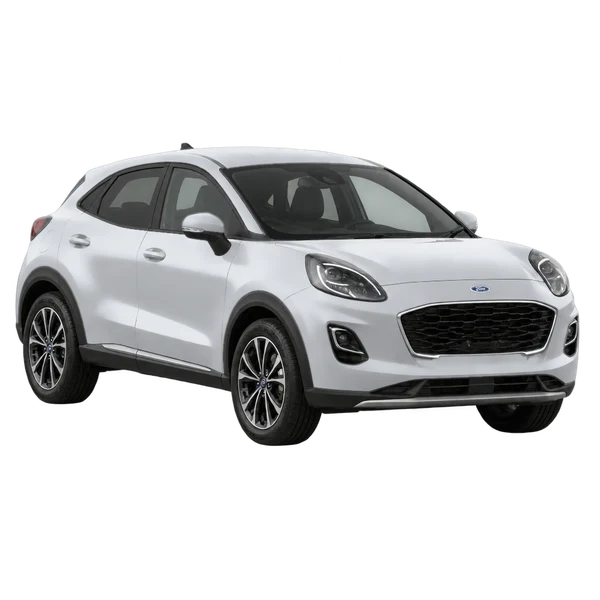 シルバーの2021 Ford Puma(フロントスリークォーター(左向き)ビュー)
