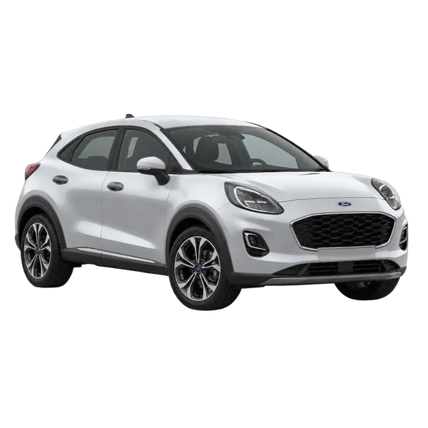 シルバーの2023 Ford Puma(フロントスリークォーター(左向き)ビュー)
