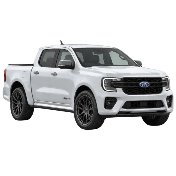 silver 2025 Ford Ranger MS-RT front three-quarter (facing right) view