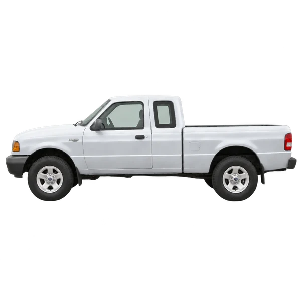 Ford Ranger 2000 باللون فضي، منظر جانبي (متجه إلى اليسار)