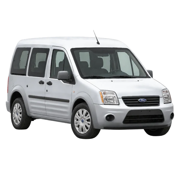 Ford Transit Connect 2010 prata, vista dianteira em três quartos (voltada para a esquerda)