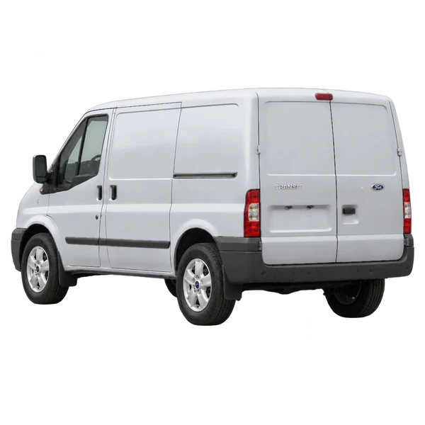 2011 Ford Transit in Silber, Ansicht: Dreiviertelansicht von hinten (nach links gerichtet)