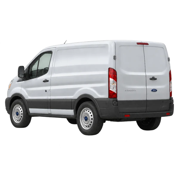 2013 Ford Transit in Silber, Ansicht: Dreiviertelansicht von hinten (nach links gerichtet)