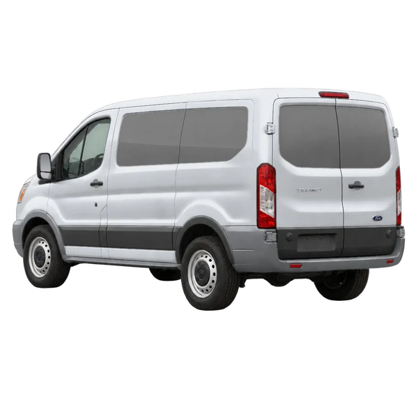2014 Ford Transit in Silber, Ansicht: Dreiviertelansicht von hinten (nach links gerichtet)