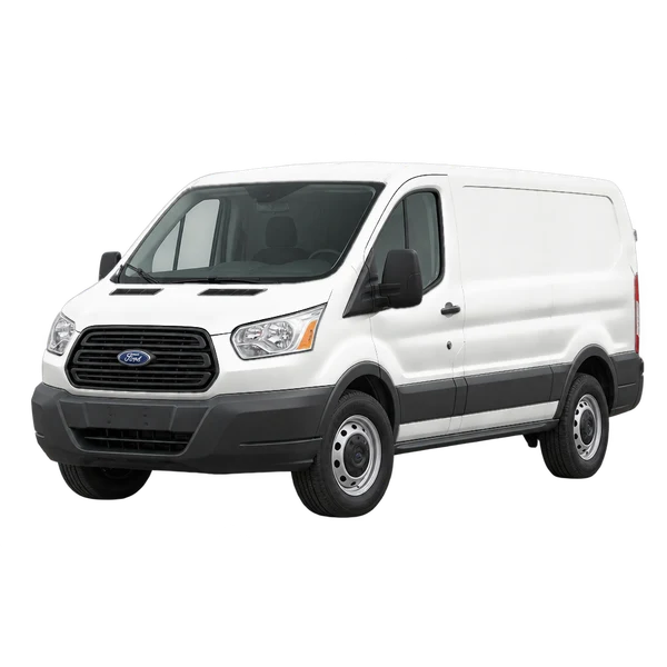 Ford Transit 2020 باللون أبيض، منظر منظر أمامي بزاوية ثلاثة أرباع (متجه لليسار)